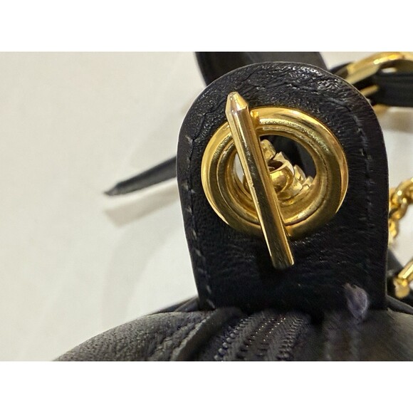 Vintage Paloma Picasso Black Leather Mini Shoulder Crossbody Handbag Gold Chain - Picture 5 of 16